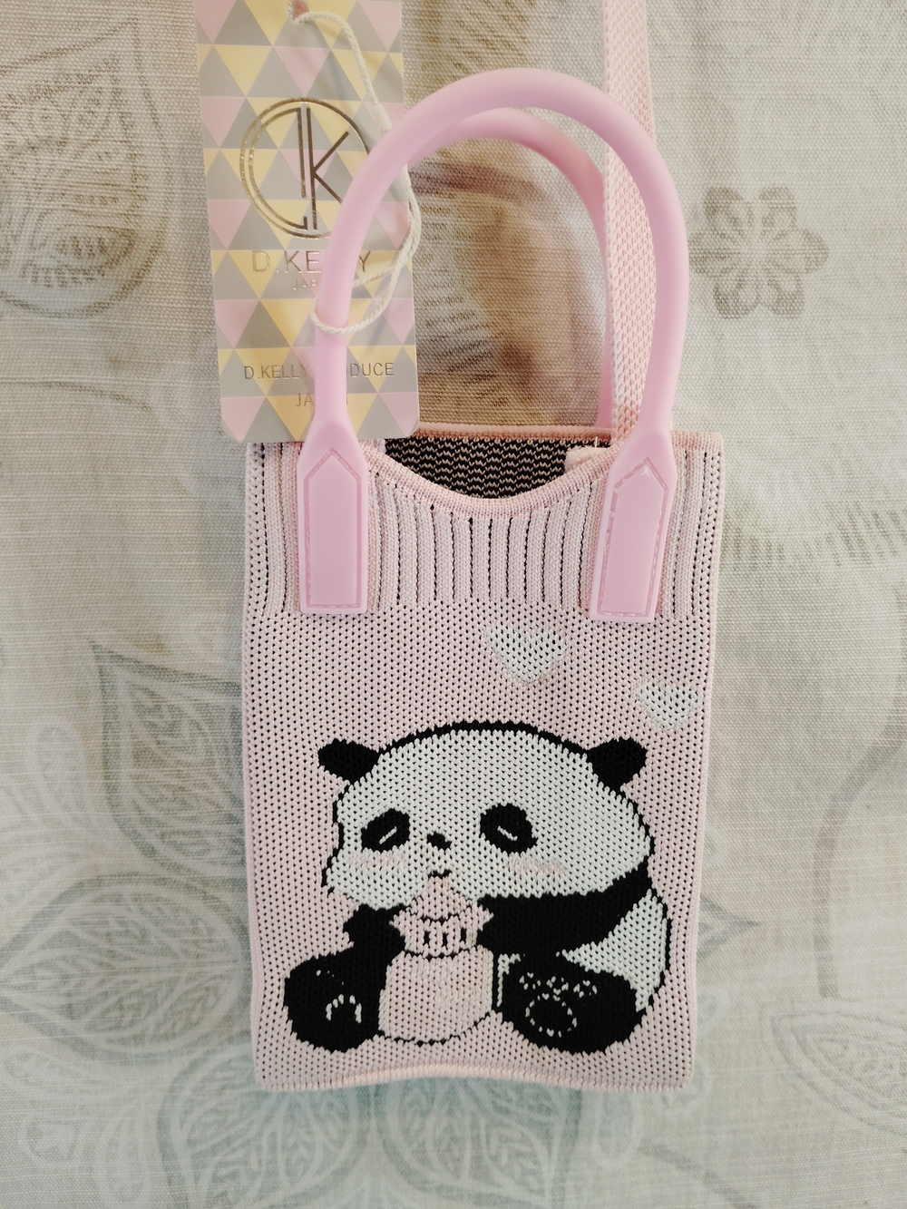 D Kelly Pink Panda Knit Crossbody Bag with Top Handles